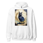 White hoodie with black cat and golden aura – Classic Collection